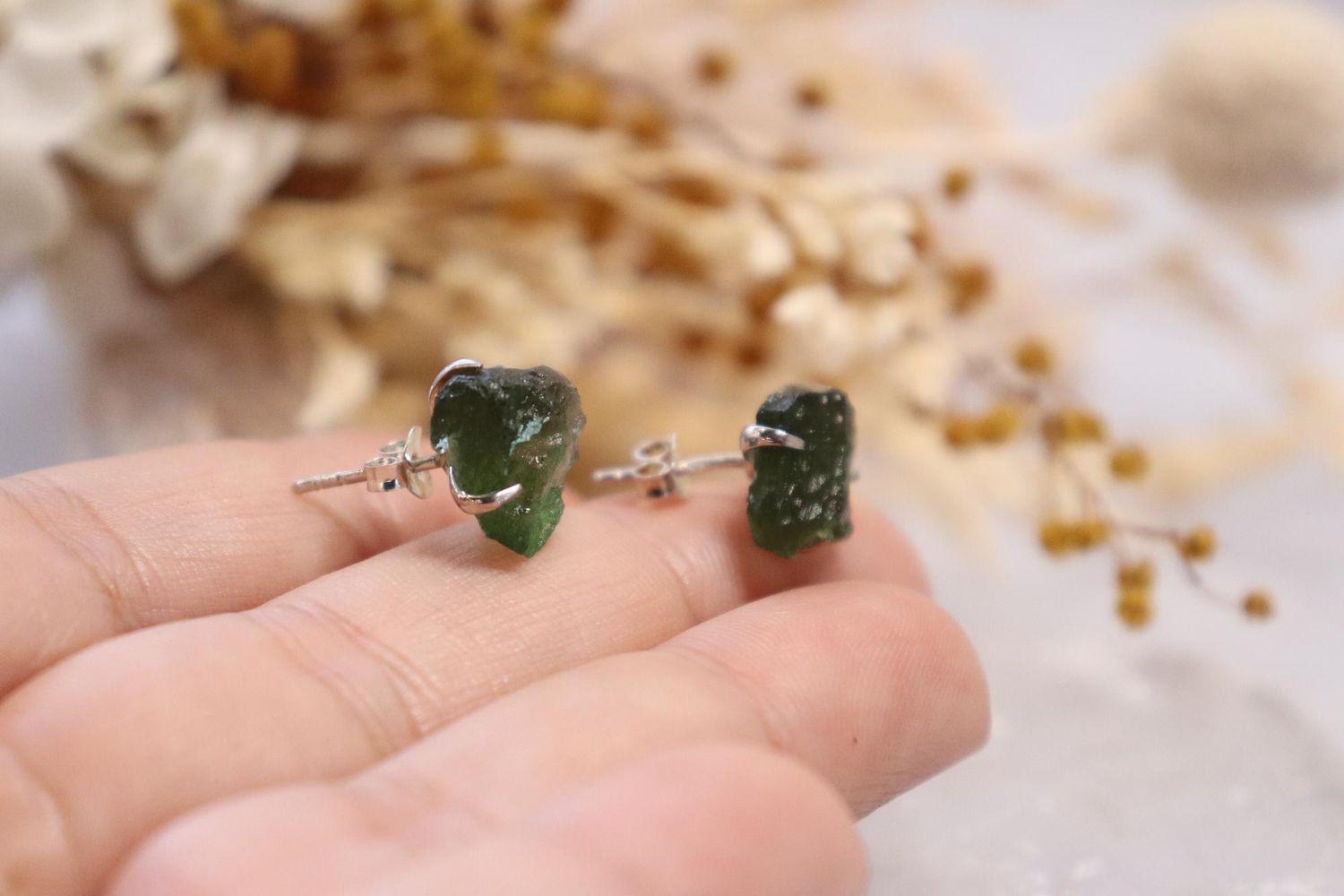 Moldavite Raw Earrings | 2.8g