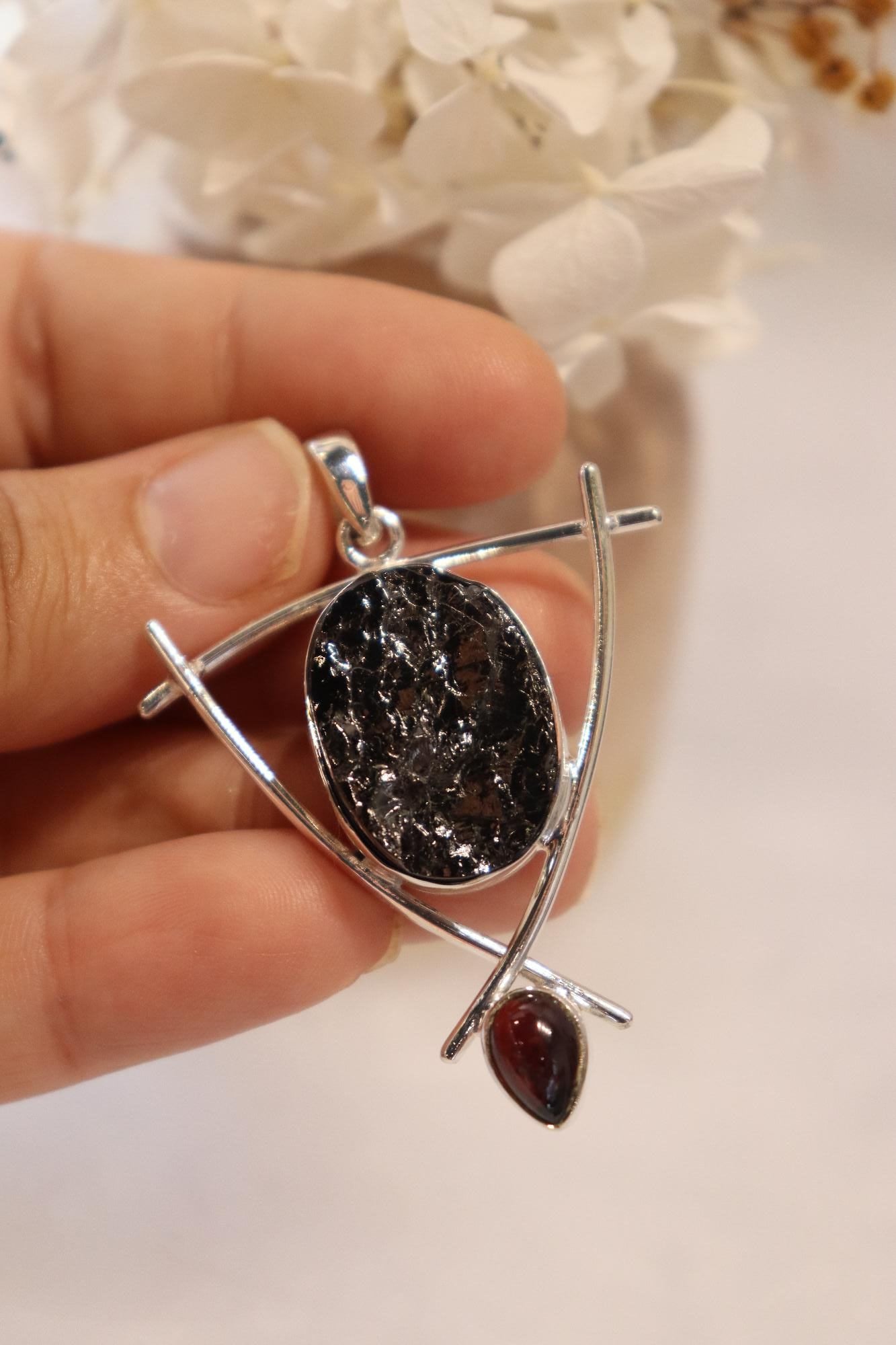 Shungite & Garnet Pendant