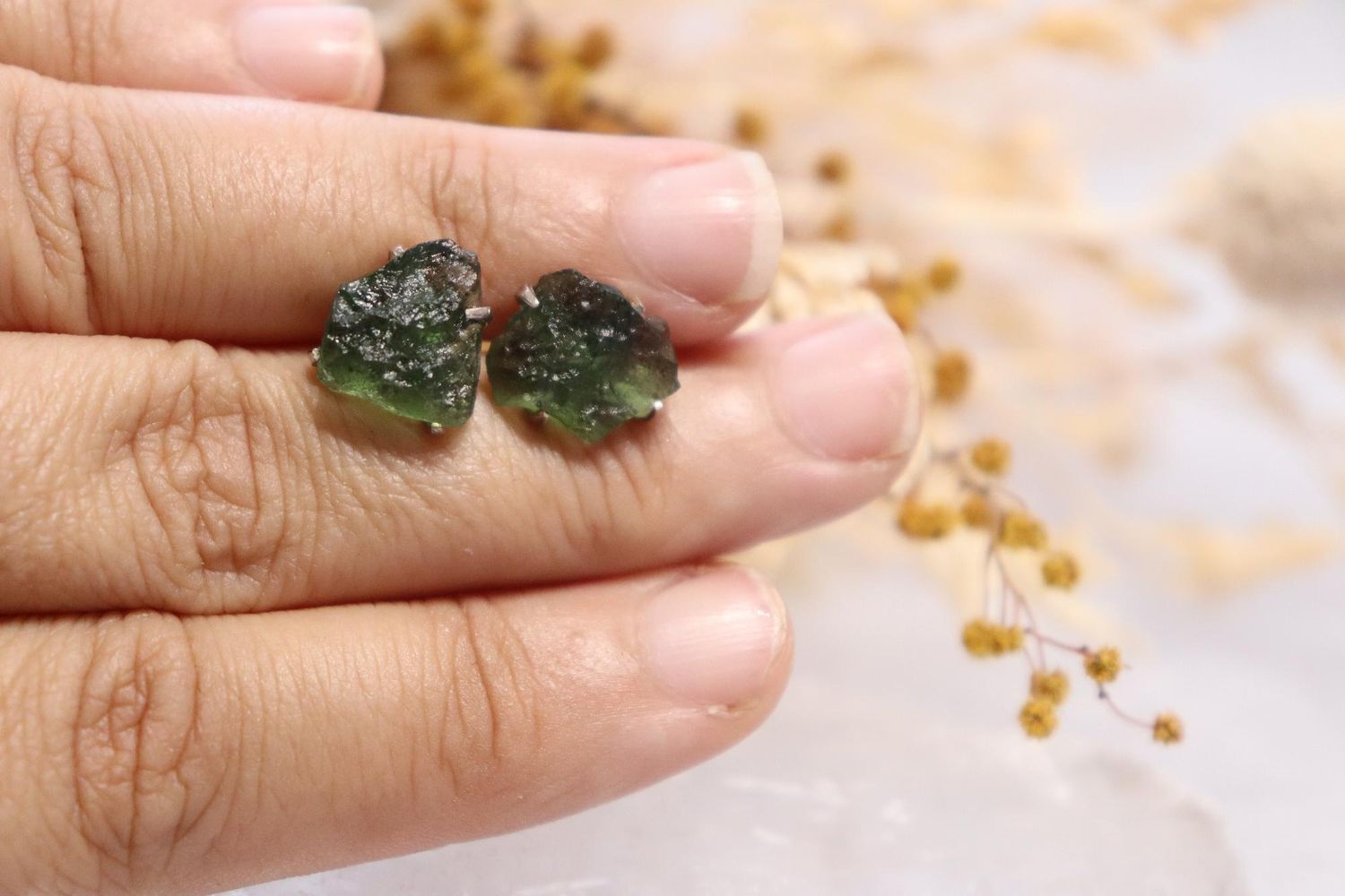 Moldavite Raw Earrings | 2.8g