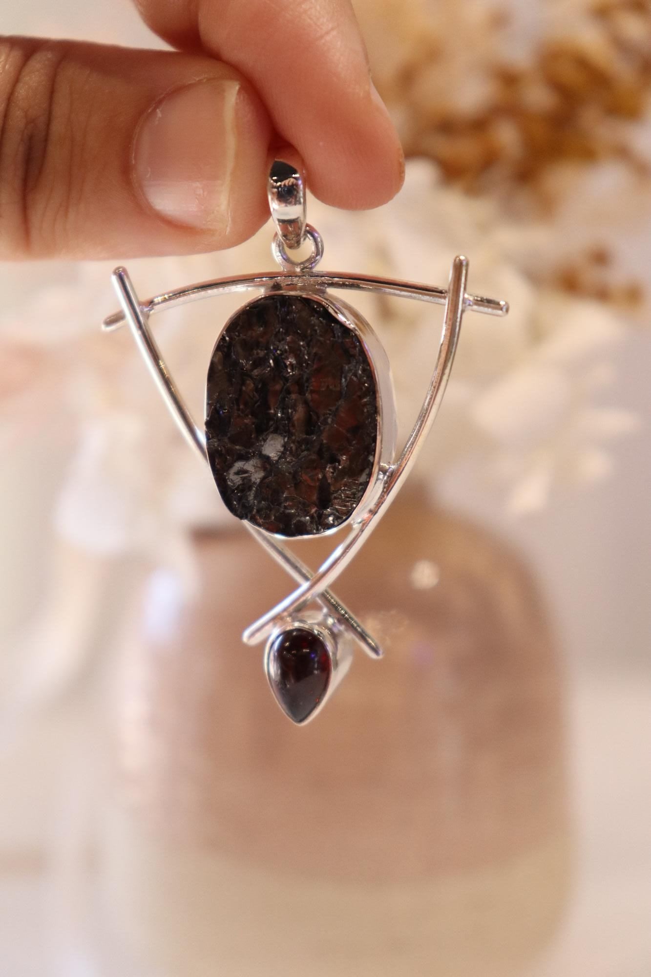 Shungite & Garnet Pendant