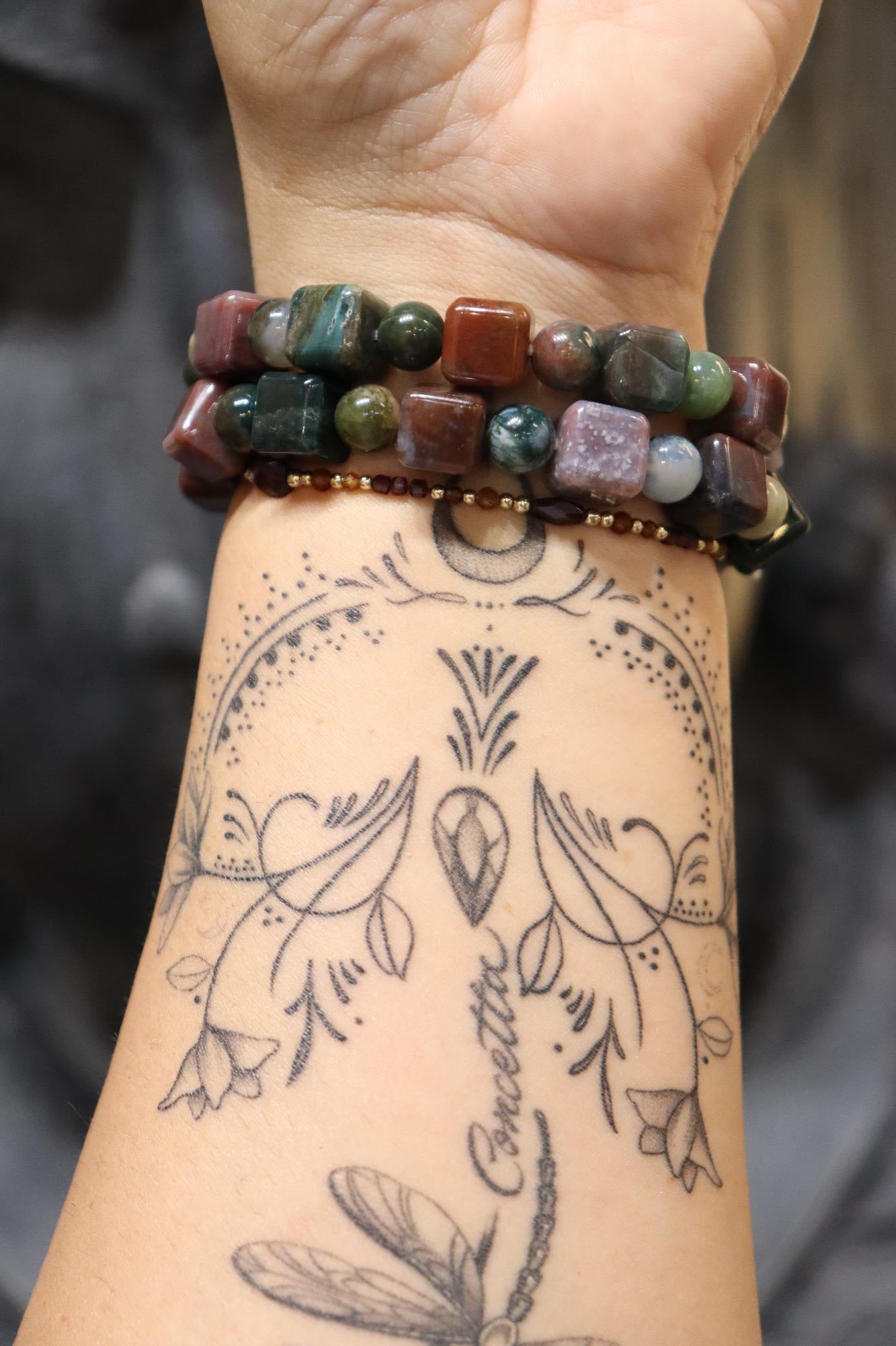 Ocean Jasper Cubed Bracelet | 8mm Round + 10mm Cube