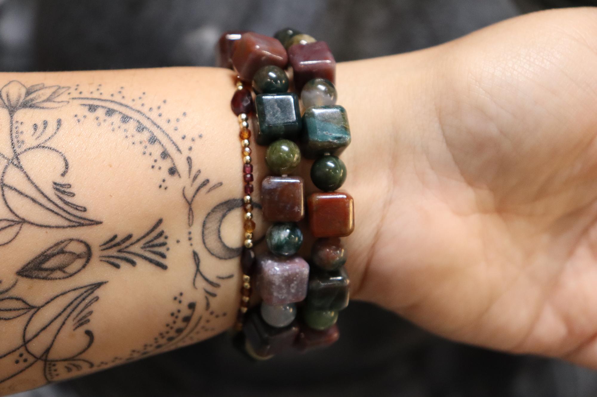 Ocean Jasper Cubed Bracelet | 8mm Round + 10mm Cube