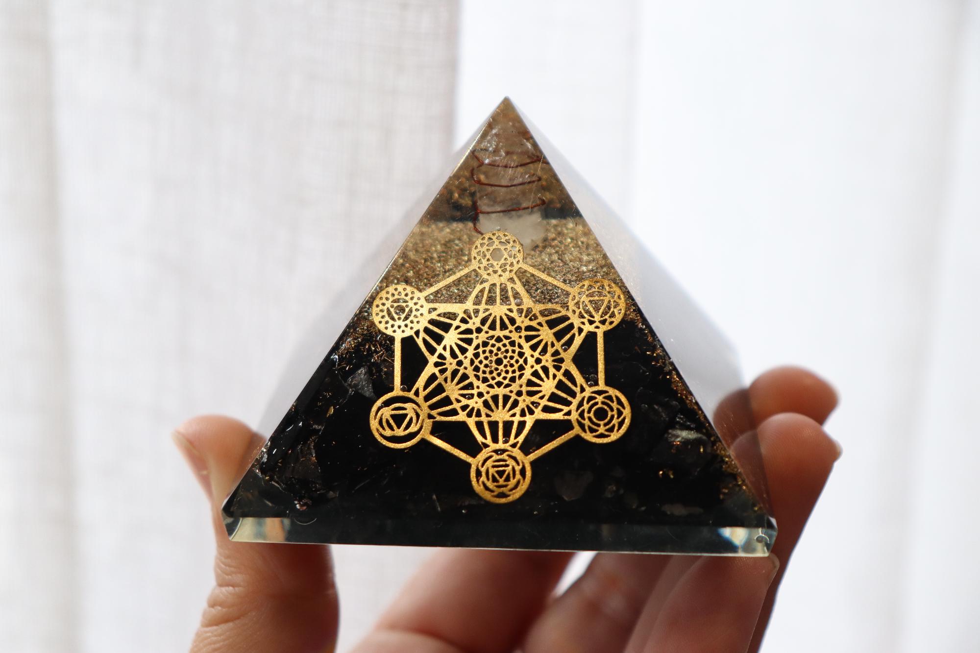 Orgonite Pyramid | Shungite & Clear Quartz | Metatron Cube Symbol