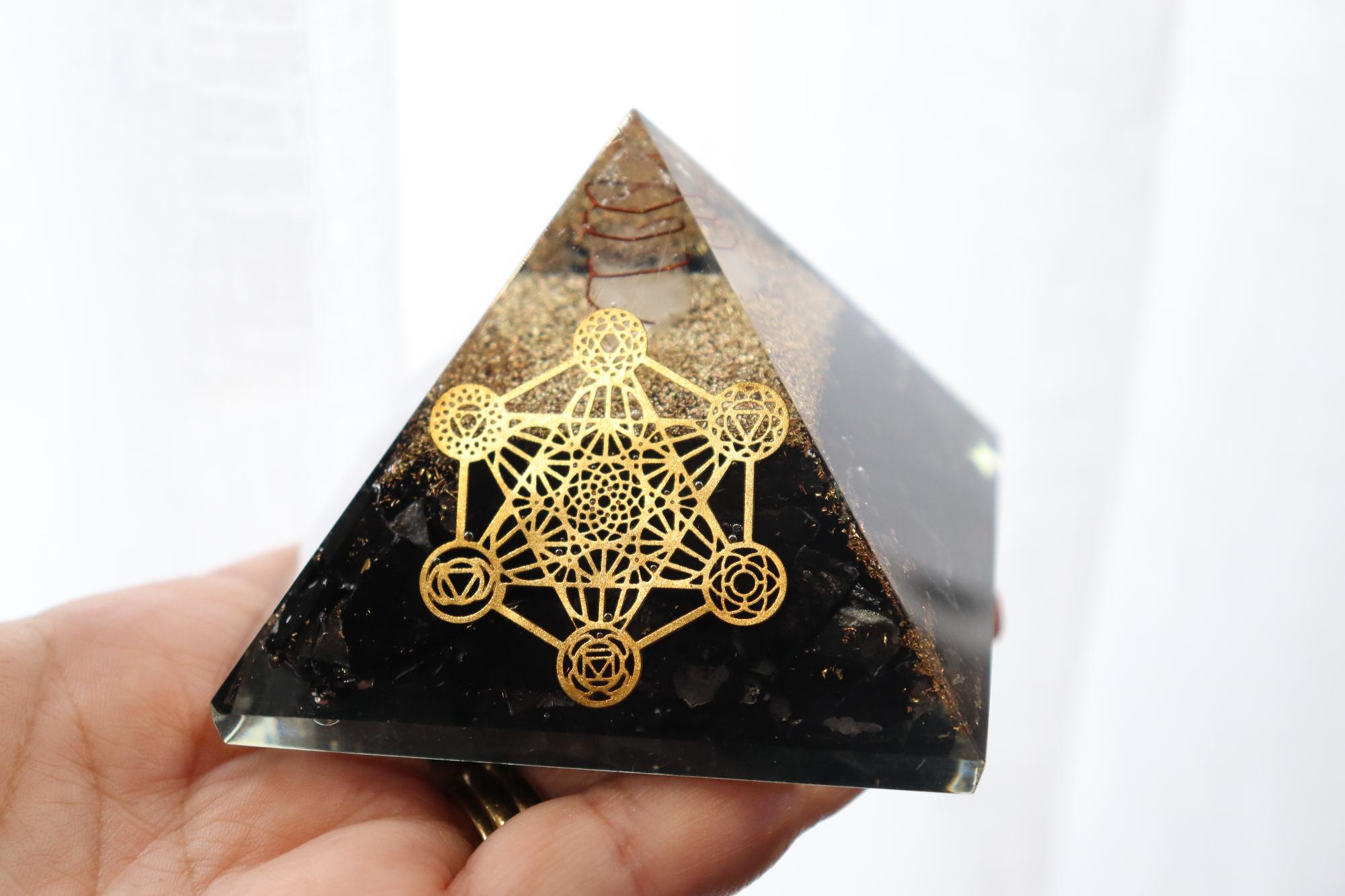 Orgonite Pyramid | Shungite & Clear Quartz | Metatron Cube Symbol
