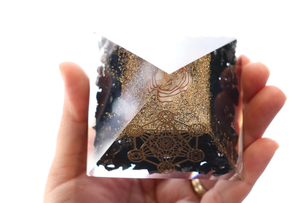 Orgonite Pyramid | Shungite & Clear Quartz | Metatron Cube Symbol