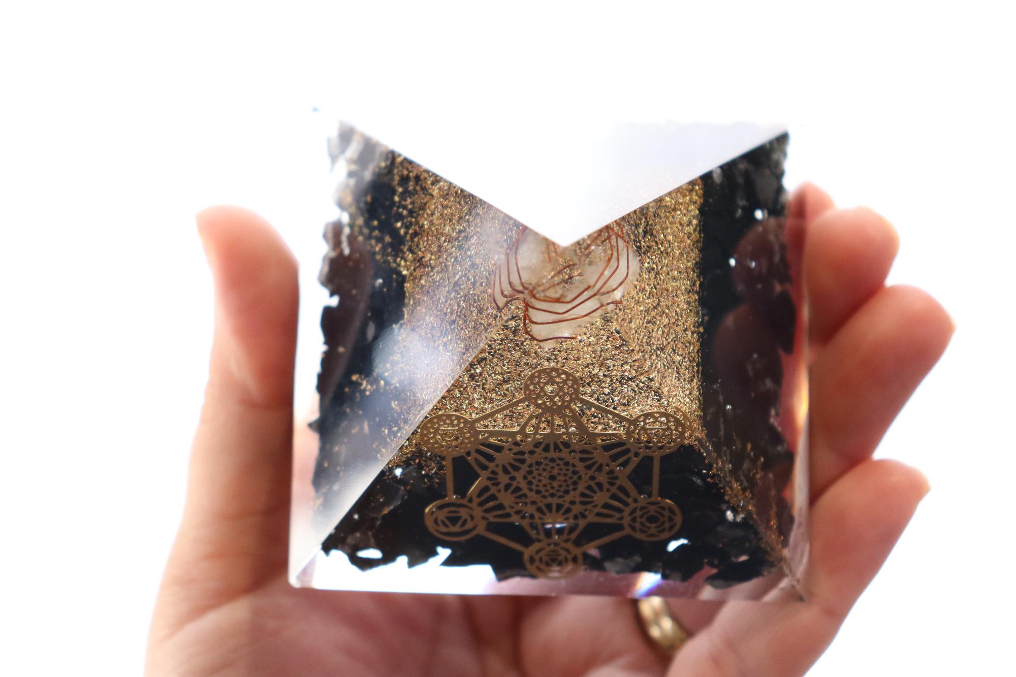 Orgonite Pyramid | Shungite & Clear Quartz | Metatron Cube Symbol